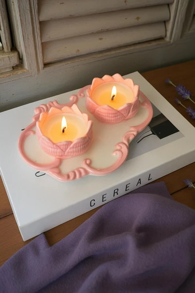 DEKOPOR Dekorea Home Lotus Taş Tozu Mumluk – El Yapımı Aromaterapi Mum