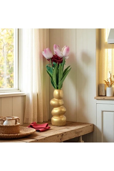 DEKOPOR Zen Seramik Dekoratif Vazo Gold - 5