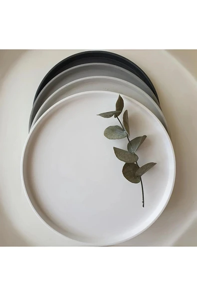 DEKOPOR Modern Minimal Yuvarlak Sunum Tepsisi - 25 cm | Mat Beyaz
