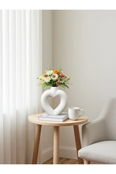 DEKOPOR Dekoratif Kalp Figürlü Seramik Vazo | El Yapımı Özel Tasarım - 5