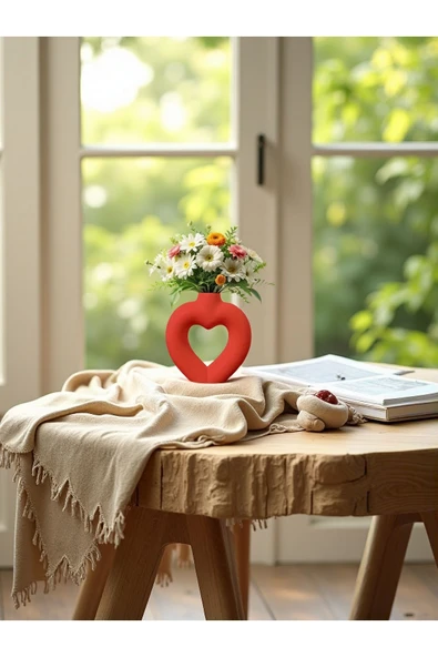 DEKOPOR Dekoratif Kalp Figürlü Seramik Vazo | El Yapımı Özel Tasarım - 2