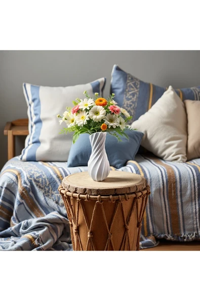 DEKOPOR Dekoratif Spiral Dokulu Vazo – Taş Tozu & Beton Karışımı, Modern Tasarım - 8