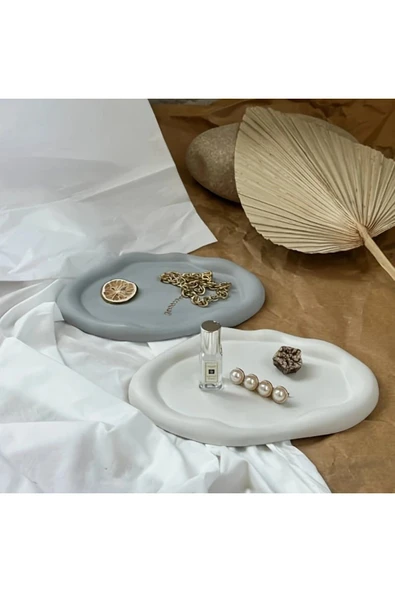 DEKOPOR Organik Form Taş Tozu Dekoratif Tepsi (BULUT FORM) - 4