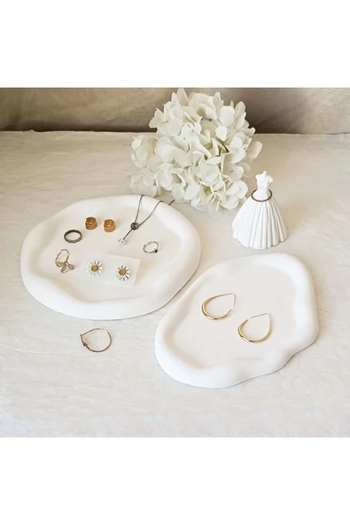 DEKOPOR Organik Form Taş Tozu Dekoratif Tepsi (OVAL) - 7