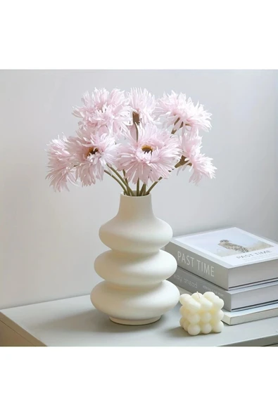 DEKOPOR Modern & Minimal 2'li Seramik Vazo Seti | Beyaz - 4