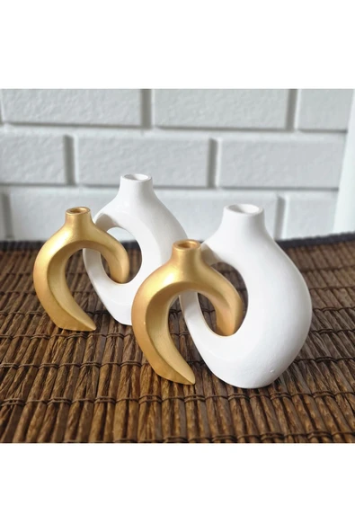 DEKOPOR "Eterna" Modern Dekoratif Taş tozu Vazo Seti Gold serisi - 5