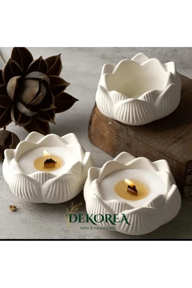 DEKOPOR Dekorea Home Lotus Taş Tozu Mumluk – El Yapımı Aromaterapi Mum - 2