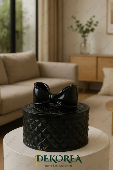 DEKOPOR Luxe Bow Yuvarlak Kapaklı Dekoratif Saklama Kutusu – Şık Organizer & Hediye Kutusu - 2