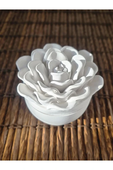 DEKOPOR Dekoratif Gül Seramik Kapaklı Mumluk | Zarif & Kokulu Dekor Mum - 2