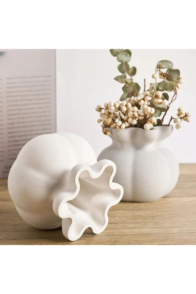 DEKOPOR Dalga Formlu El Yapımı Taş Tozu Vazo - 4