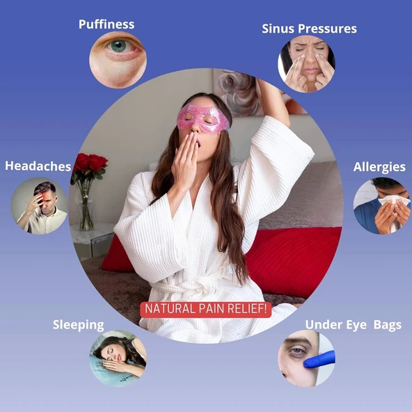 Pembe Jel Boncuklu Göz Maskesi, Soğuk & Sıcak Kullanım Rahatlatıcı Terapi Maskesi - 4