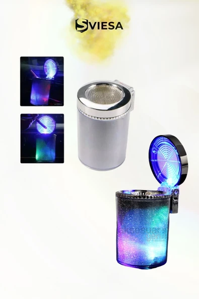 Işıklı Küllük Renkli RGB Led Işıklı Lüx Oto Küllük Kapaklı Spor Araç İçi Küllük Araba Küllüğü ürün görseli 1