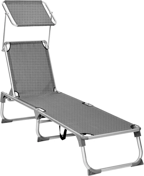 SONGMICS Ayarlanabilir ve Katlanabilir Gölgelikli Şezlong, 55x193x31 CM, Koyu Gri, GCB19WGV1 Teşhir