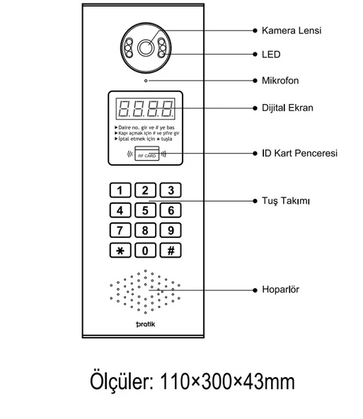 PRATİKPLUS  Görüntülü Dijital Tuşlu Zil Paneli Şifre ve Temassız Kartlı Kapı Açtırma - 2