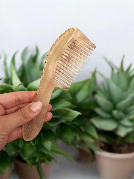 Kemik Tarak %100 El Yapımı Doğal Kemik İşlemeli Tarak Sivas Boynuz Tarağı Saplı Kahverengi