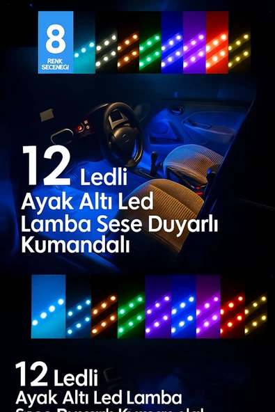 Araç Içi Ayak Altı Led Müziğe Ve Sese Duyarlı Rgb Renkli Kumandalı Led 12 Led - 2