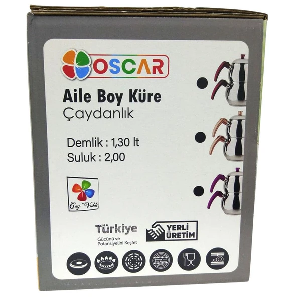 Yonca Oscar Küre Aile Boy Çelik Çaydanlık Kırmızı - 4