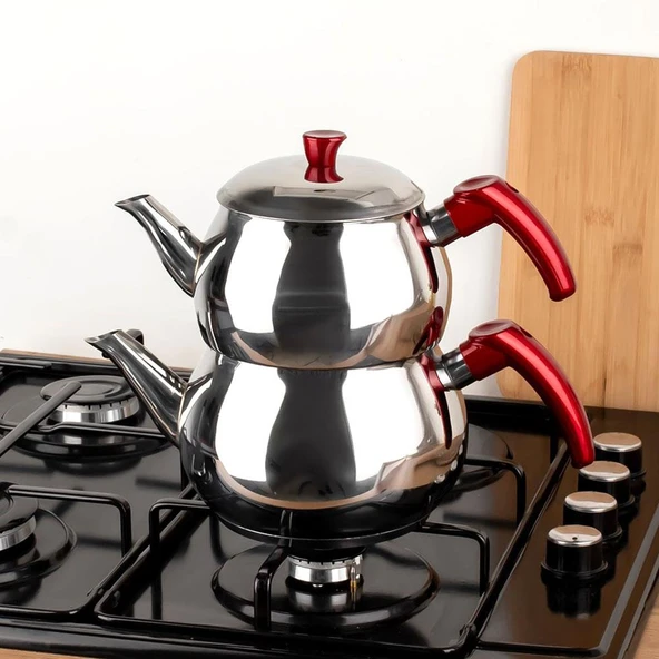 Yonca Oscar Küre Aile Boy Çelik Çaydanlık Kırmızı - 2