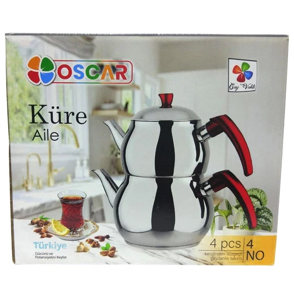 Yonca Oscar Küre Aile Boy Çelik Çaydanlık Kırmızı - 3