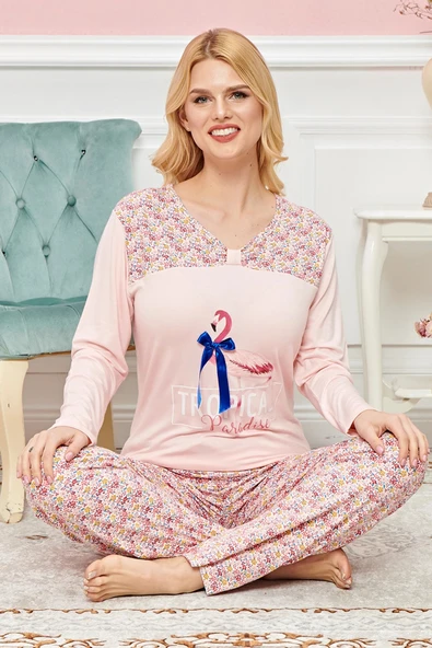 Bayan Uzun Kollu Pijama Takımı Model no 7599 - Resim 2