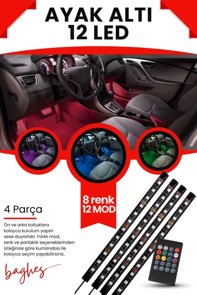 Araç Içi Ayak Altı Led Müziğe Ve Sese Duyarlı Rgb Renkli Kumandalı Led 12 Led - 1