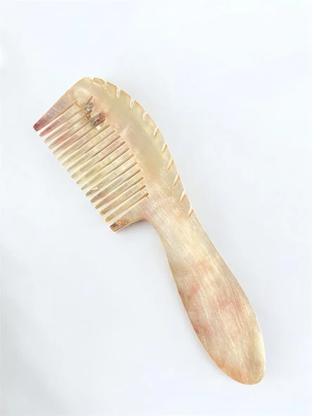 Kemik Tarak %100 El Yapımı Doğal Kemik İşlemeli Tarak Sivas Boynuz Tarağı Saplı Kahverengi - 3