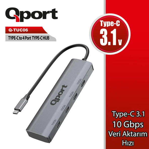 QPORT Q-TUC06 TYPE-C TO 4 PORT TYPE-C COKLAYICI ürün görseli 1