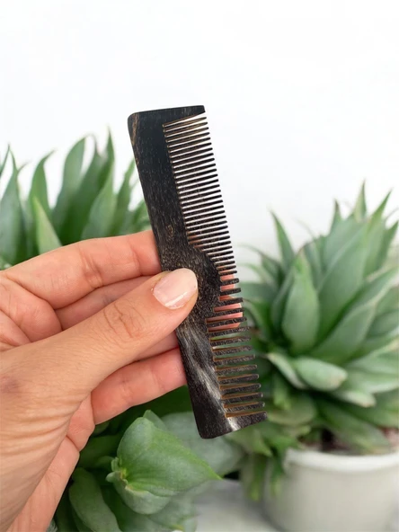 Kemik Tarak %100 El Yapımı Doğal Kemik İşlemeli Tarak Sivas Boynuz Tarağı Siyah - 3