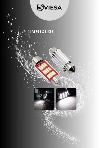 41mm Sofit Led Canbus C10w Tip Tavan Ve Plaka Led Ampul 12 Ledli Güçlü Işık (2 Adet) - 1