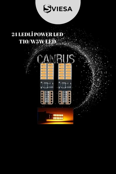 T10 Dipsiz W5w Canbus 24 Ledli Turuncu Park Plaka Ampulü (2 Adet) - 1