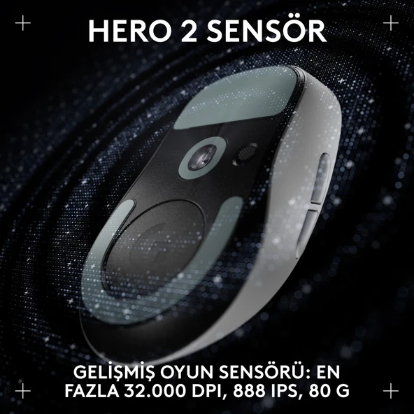 Logitech G Pro X Superlight 2 Dex Lightspeed Hero 2 32K Dpı Sensör Pc/mac için Kablosuz Oyun Mouse'u, Beyaz - Resim 5