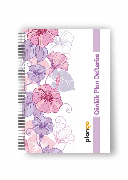 Mor Çiçekler Spiralli Günlük Planlama Defteri - 100 Sayfa - 17x24 Planlayıcı Defter - Resim 3