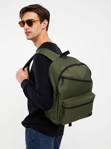 3 Gözlü Okul Sırt Çantası Laptop Bölmeli Sırt Çantası Haki 43 cm - Resim 6