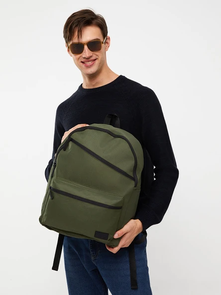 3 Gözlü Okul Sırt Çantası Laptop Bölmeli Sırt Çantası Haki 43 cm - Resim 4