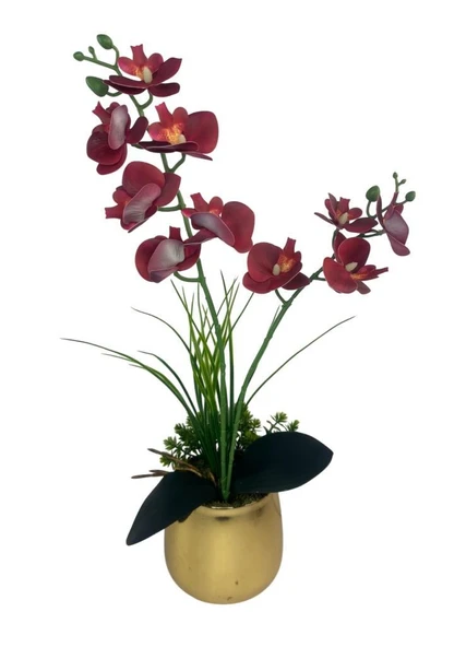 Yapay Çiçek Islak Orkide Gold Metal Saksıda Saksıda Orkide 50cm - Resim 5