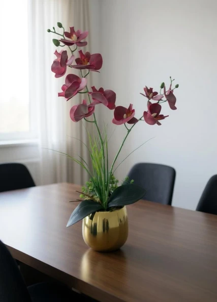 Yapay Çiçek Islak Orkide Gold Metal Saksıda Saksıda Orkide 50cm - Resim 7