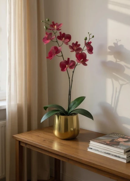 Yapay Çiçek Islak Orkide Gold Metal Saksıda Saksıda Orkide 50cm ürün görseli 1