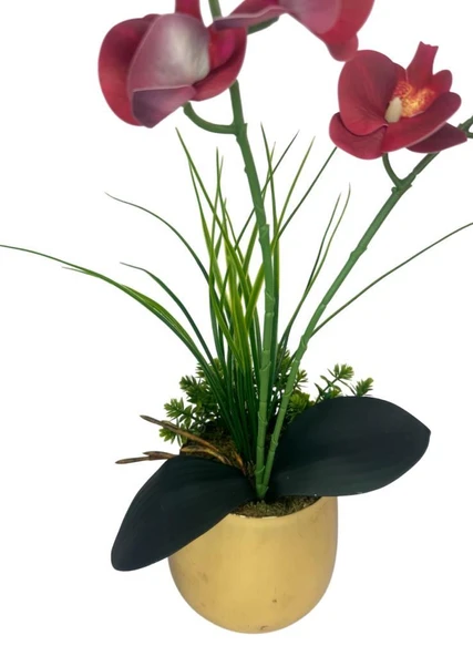 Yapay Çiçek Islak Orkide Gold Metal Saksıda Saksıda Orkide 50cm - Resim 4