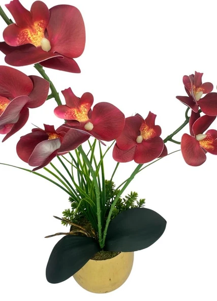 Yapay Çiçek Islak Orkide Gold Metal Saksıda Saksıda Orkide 50cm - Resim 6