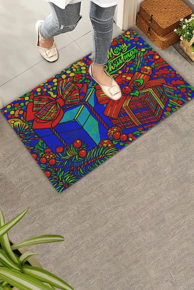 Valerine Life Merry Christmas Yılbaşı Hediye Kutulu Welcome Hoş Geldiniz Kapı Önü Paspası 45x70cm ürün görseli
