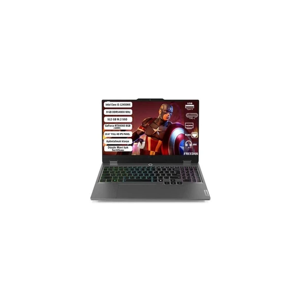 Loq 15IAX9 83GS007XTR I5-12450HX 8gb 512 GB SSD Rtx 4060 8gb Gddr6 15.6'' Fhd Freedos Gaming (Oyuncu) Notebook ürün görseli 1