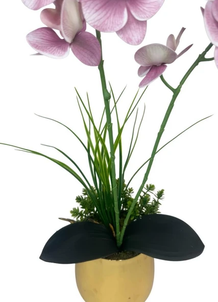 Yapay Çiçek Pudra Pembe Islak Orkide Gold Metal Saksıda Saksıda Orkide 50cm - Resim 3