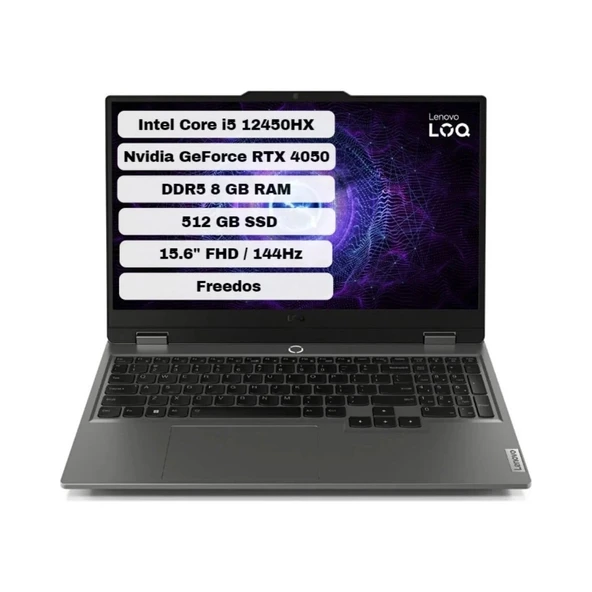 Loq 15IAX9 83GS007WTR Intel Core I5 12450HX 8gb 512GB SSD Rtx 4050 Freedos 15.6" Fhd Taşınabilir Bilgisayar ürün görseli 1