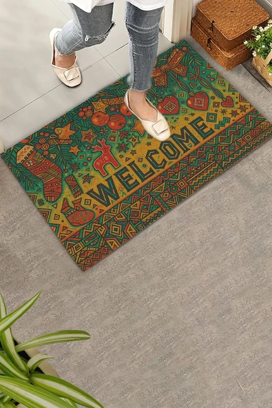 Valerine Life Geometrik Yılbaşı Noel Temalı Welcome Hoş Geldiniz Kapı Önü Paspası 45x70cm ürün görseli
