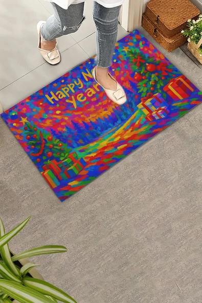 Valerine Life Happy New Year Mutlu Yıllar Welcome Hoş Geldiniz Kapı Önü Paspası 45x70cm ürün görseli