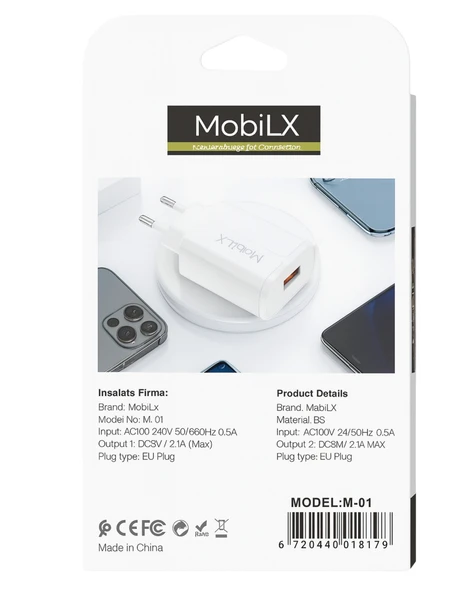 MobiLX M-01 iPhone 11–14 Pro Max Uyumlu 2.1A USB Şarj Adaptörü + Lightning Kablo - 3