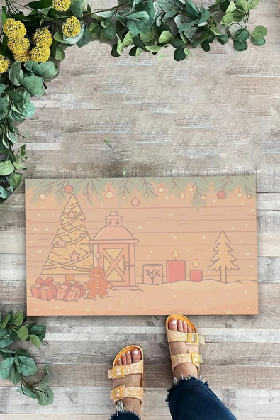 Valerine Life Yılbaşı Kurabiyesi ve Çam Ağaçlı Krem Welcome Hoş Geldiniz Kapı Önü Paspası 45x70cm ürün görseli