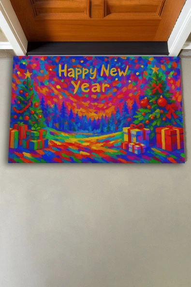 Valerine Life Happy New Year Mutlu Yıllar Welcome Hoş Geldiniz Kapı Önü Paspası 45x70cm - Resim 3