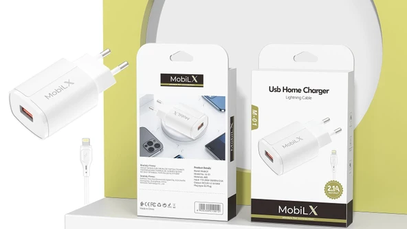 MobiLX M-01 iPhone 11–14 Pro Max Uyumlu 2.1A USB Şarj Adaptörü + Lightning Kablo - 5
