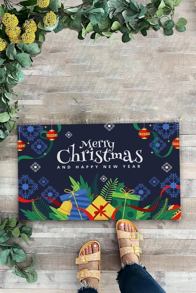 Valerine Life Yılbaşı Hediye Kutulu Kar Taneli Welcome Hoş Geldiniz Kapı Önü Paspası 45x70cm - Resim 3